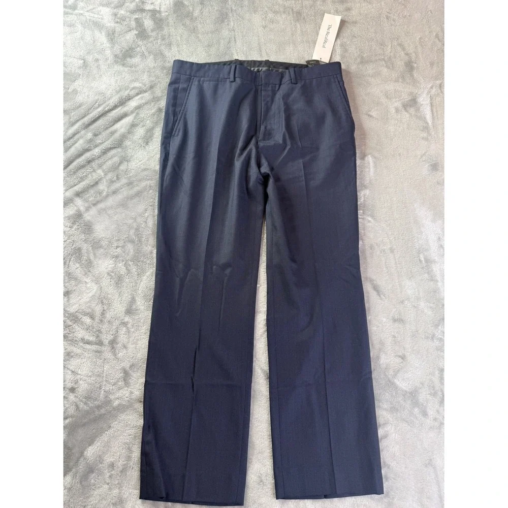 Theory Dress Pants Mens 34 Navy Blue Flat Front Straight Leg Suit Trousers